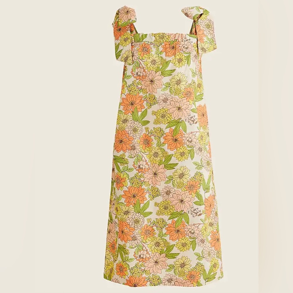 J.CREW Tie-shoulder cotton poplin dress in zinnia floral